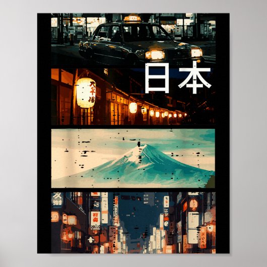 Japan Street Mountain Collage Nihon Japanese Men W Poster (Voorkant)