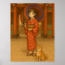 Japan Stroll – Kimono Girl en Shiba hondenkunst