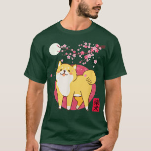 Japan Style Cherry Blossom Moon Kanji Akita Shiba T-shirt