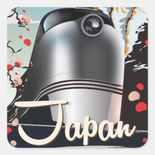 Japan Trein vintage reisposter. Vierkante Sticker