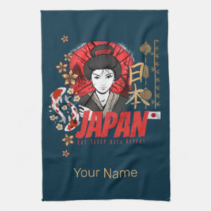 Japan Vintage Geisha met Vlag Koi en Lotus Souveni Theedoek