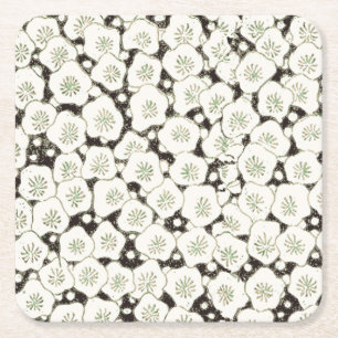 Japan Witte Bloemtuin Vierkante Kartonnen Onderzetter