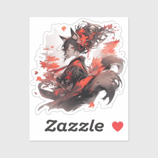 Japan Yokai Art-Fox Girls Sticker (Vel)