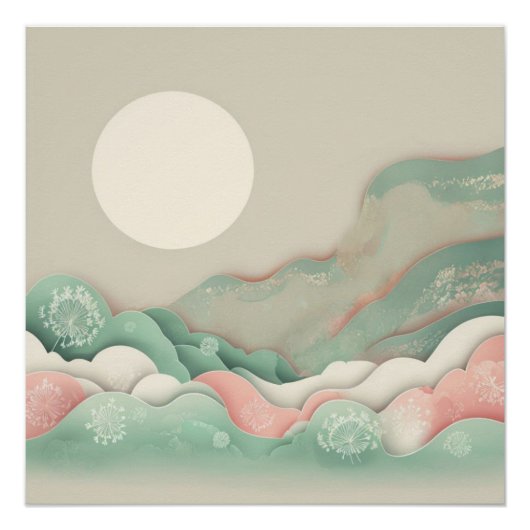 Japandi Abstracte Vector Art Soft Pastels Perfect Poster (Voorkant)