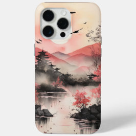 Japandi Aquarel Stijl Waterschap iPhone 15 Pro Max Hoesje