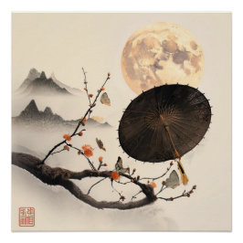 Japandi geïnspireerde takken zachte pastels perfect poster