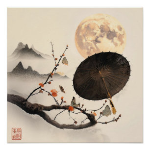 Japandi geïnspireerde takken zachte pastels perfect poster