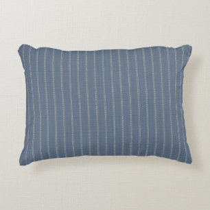 Japandi marineblauwe denim lijnen neutrale geometr accent kussen
