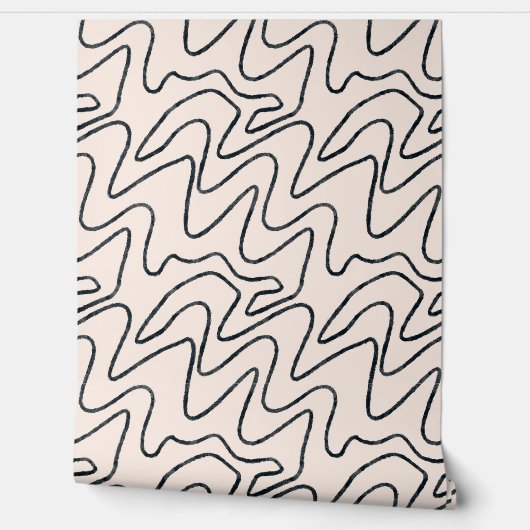 Japandi Minimalist Brush Stroke Pattern in Cream a Behang (Afrollen)