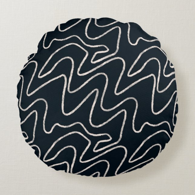 Japandi Minimalist Brush Stroke Pattern in Cream  Rond Kussen (Voorkant)