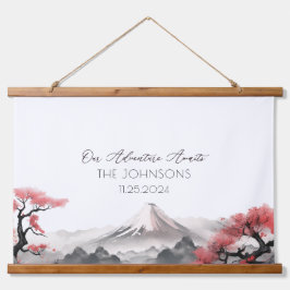 Japandi Mountain Waterverf bruiloft gastenboek Hangend Wandkleed