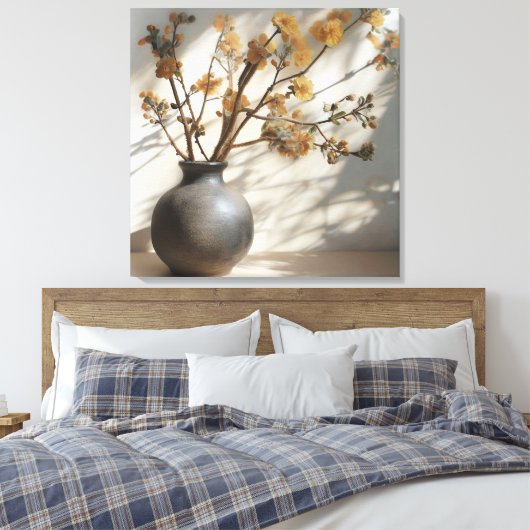 Japandi Zen Floral Fusion Keramische Vaas Canvas Afdruk (Insitu (Slaapkamer))