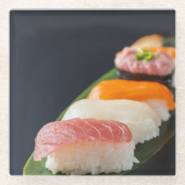 Japanese aesthetics - Assorted sushi on a black ba Glazen Onderzetter