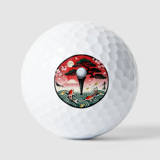 Japanese Art Golf Ball - Koi Fish and Mount Fuji Golfballen (Voorkant)