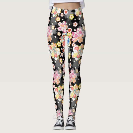Japanese Background with Cherry Blossoms and Balls Leggings (Voorkant)