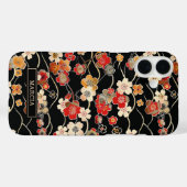 Japanese Black Floral Pattern Monogrammed Case-Mate iPhone Case (Achterkant (horizontaal))