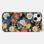 Japanese Blue Floral Pattern Monogrammed Case-Mate iPhone Case (Achterkant (horizontaal))