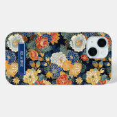 Japanese Blue Floral Pattern Monogrammed Case-Mate iPhone Case (Achterkant (horizontaal))