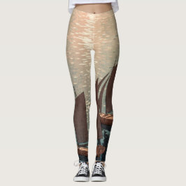 JAPANESE BOATS OP Leggings MET AFDRUKTE WATER