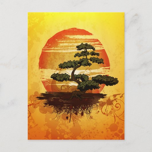 Japanese Bonsai Tree Sunset Briefkaart (Voorkant)