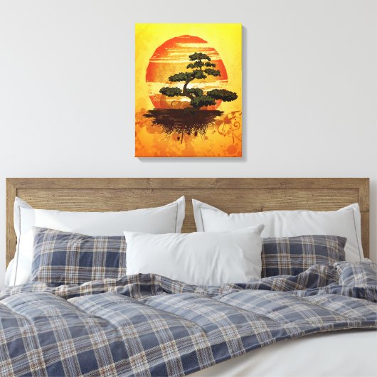 Japanese Bonsai Tree Sunset Canvas Afdruk (Insitu (Slaapkamer))