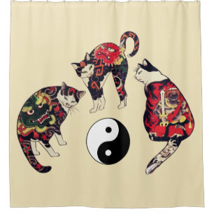 JAPANESE CATS, DRAGON RED DEVIL TATTOOS, YIN YANG DOUCHEGORDIJN