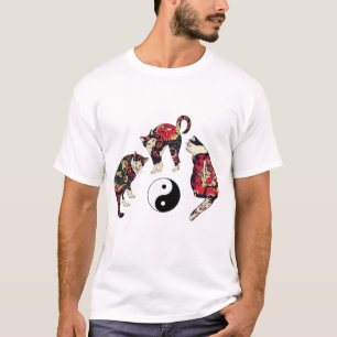 JAPANESE CATS, DRAGON RED DEVIL TATTOOS, YIN YANG T-SHIRT
