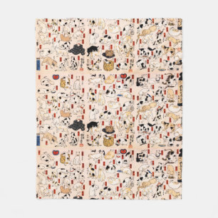  Japanese Cats Menagerie Woodblock Ukiyo-e Fleece Deken