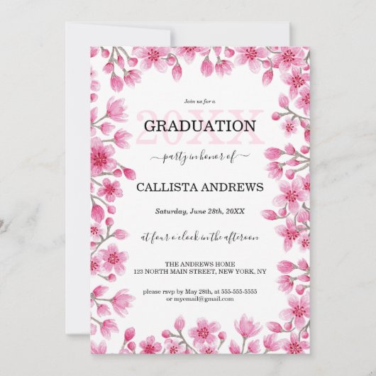 Japanese Cherry Blossom Floral Border Afstuderen Kaart (Voorkant)