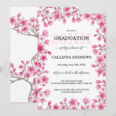 Japanese Cherry Blossom Floral Border Afstuderen Kaart (Voorkant / Achterkant)