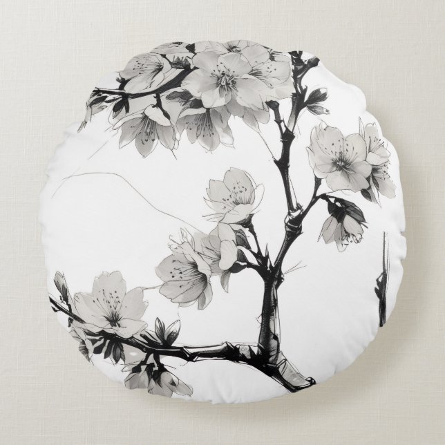 Japanese Cherry Blossom Sakura Rond Kussen (Voorkant)
