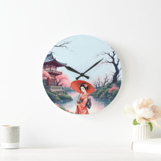 Japanese Cherry Blossom Wall Clock  Grote Klok