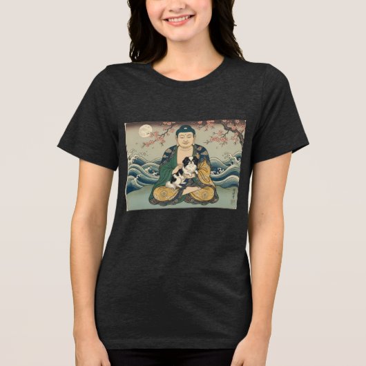 Japanese Chin and Buddha  Tri-Blend Shirt (Voorkant)
