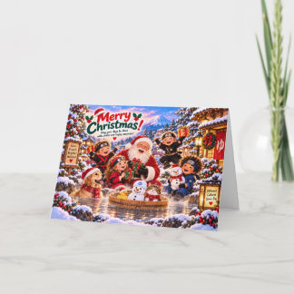 Japanese Christmas Card with Santa and Kids Kaart