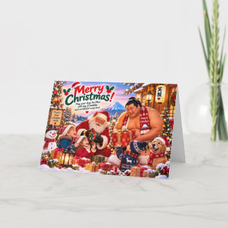 Japanese Christmas Card with Sumo, Santa and Kids Kaart