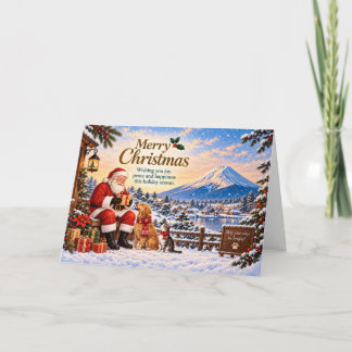 Japanese Christmas with Mount Fuji and Santa Kaart