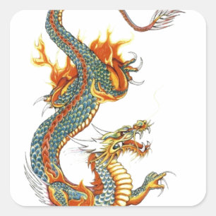 JAPANESE COLORED DRAGON VIERKANTE STICKER