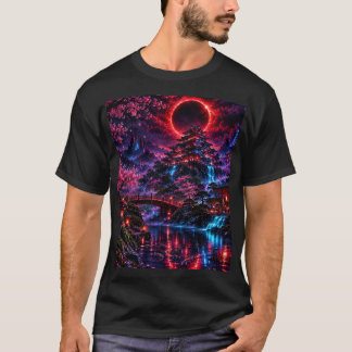 Japanese Cyberpunk Castle Poster T-shirt