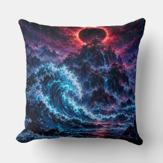 Japanese Cyberpunk Mountain Wave Eclipse Poster Kussen