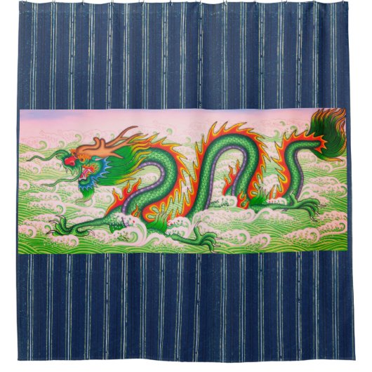 JAPANESE DRAGON BLUE Shower Curtain Douchegordijn (Voorkant)