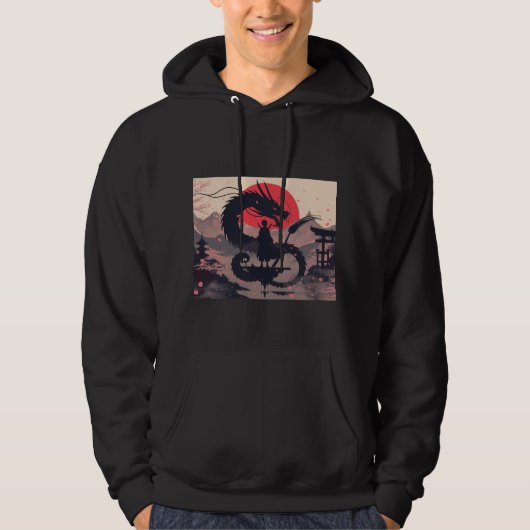 Japanese Dragon & Samurai Zen Art Hoodie (Voorkant)