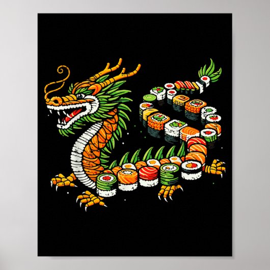 Japanese Dragon Sushi Funny Japanese Food Art Men Poster (Voorkant)