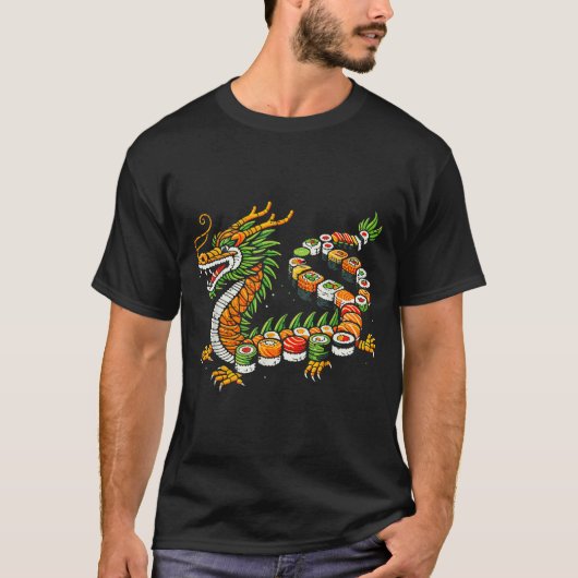 Japanese Dragon Sushi Funny Japanese Food Art Men T-shirt (Voorkant)