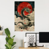 Japanese Dragon Ukiyo-e – Mythical Power Poster (Bureau à domicile)