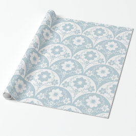 Japanese Floral Pattern in Soft Blue and White Cadeaupapier