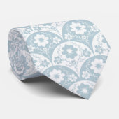 Japanese Floral Pattern in Soft Blue and White Stropdas (Opgerold)
