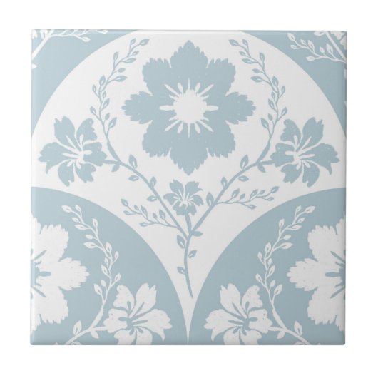 Japanese Floral Pattern in Soft Blue and White Tegeltje (Voorkant)