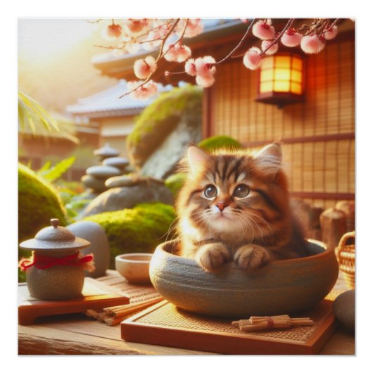 Japanese fluffy brown tabby cat perfect poster (Voorkant)