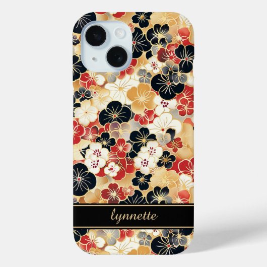 Japanese Gold Floral Pattern Monogrammed Case-Mate iPhone Case (Achterkant)