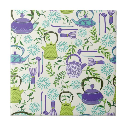 Japanese Green Teapot Design Tegeltje (Voorkant)